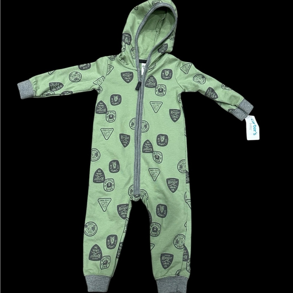 Carters 18 Mo Months 1 Piece Baby Long Sleeve Onesie Bodysuit Olive Green Jumper - Picture 3 of 7